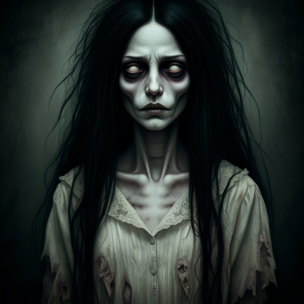 Haunting Woman in Dark Surrealist Dreamscape