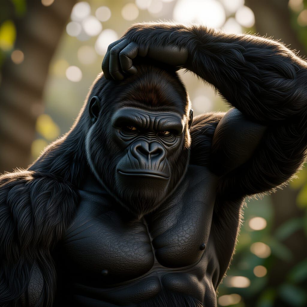 Sensual Gorilla Posing for Camera in Detailed Matte Painting