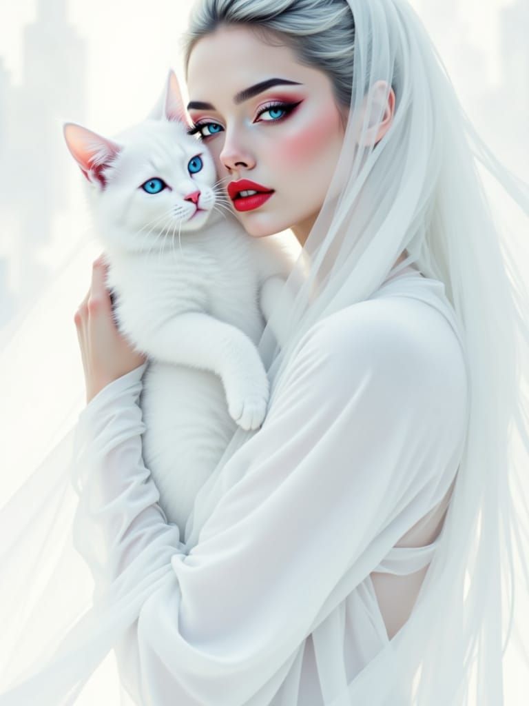 Ethereal Woman in Monochromatic White