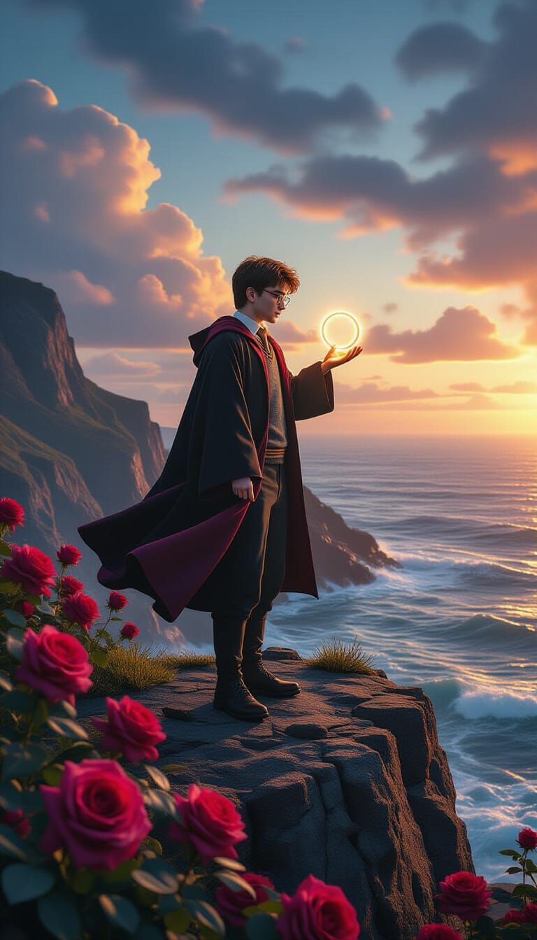 Harry Potter on Ocean Cliff with Glowing Ring