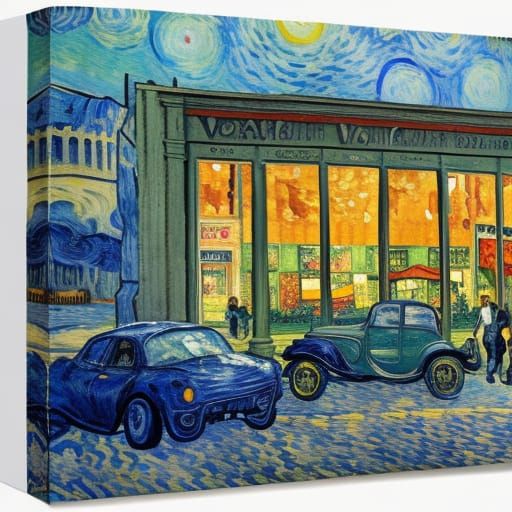 van gogh car dealer in Gouache Style, Watercolor, Museum Epic Impressionist Maximalist Masterpiece, Thick Brush Strokes,...