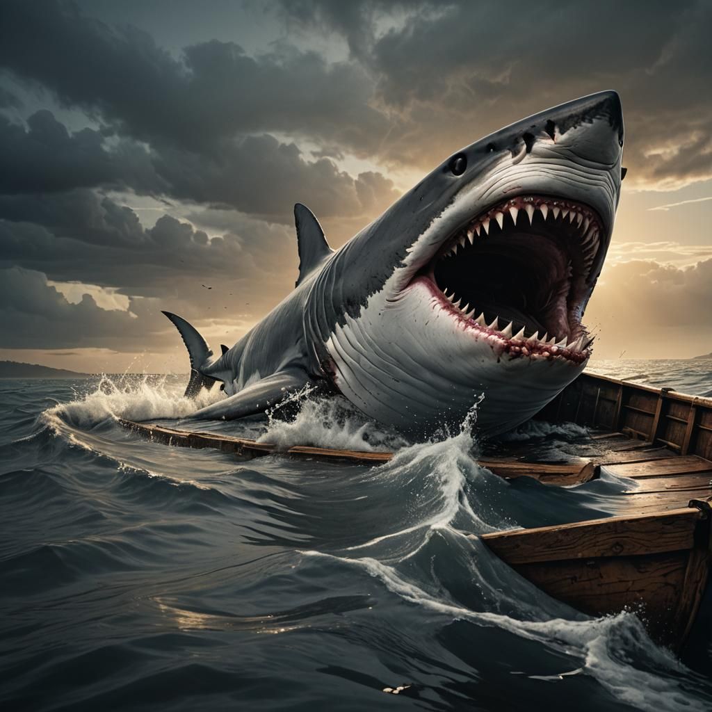 Ominous Great White Shark Dark Fantasy Illustration