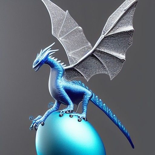 Silver Dragon Hatching from Opalescent Egg