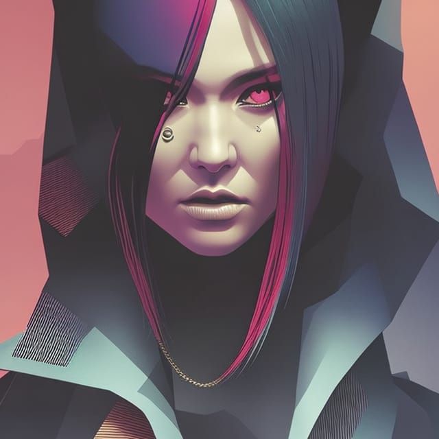 Cyberpunk Raven Girl Portrait in Flowerpunk Style