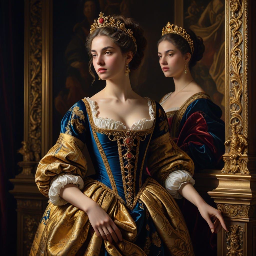 Regal Woman in Opulent Baroque Setting