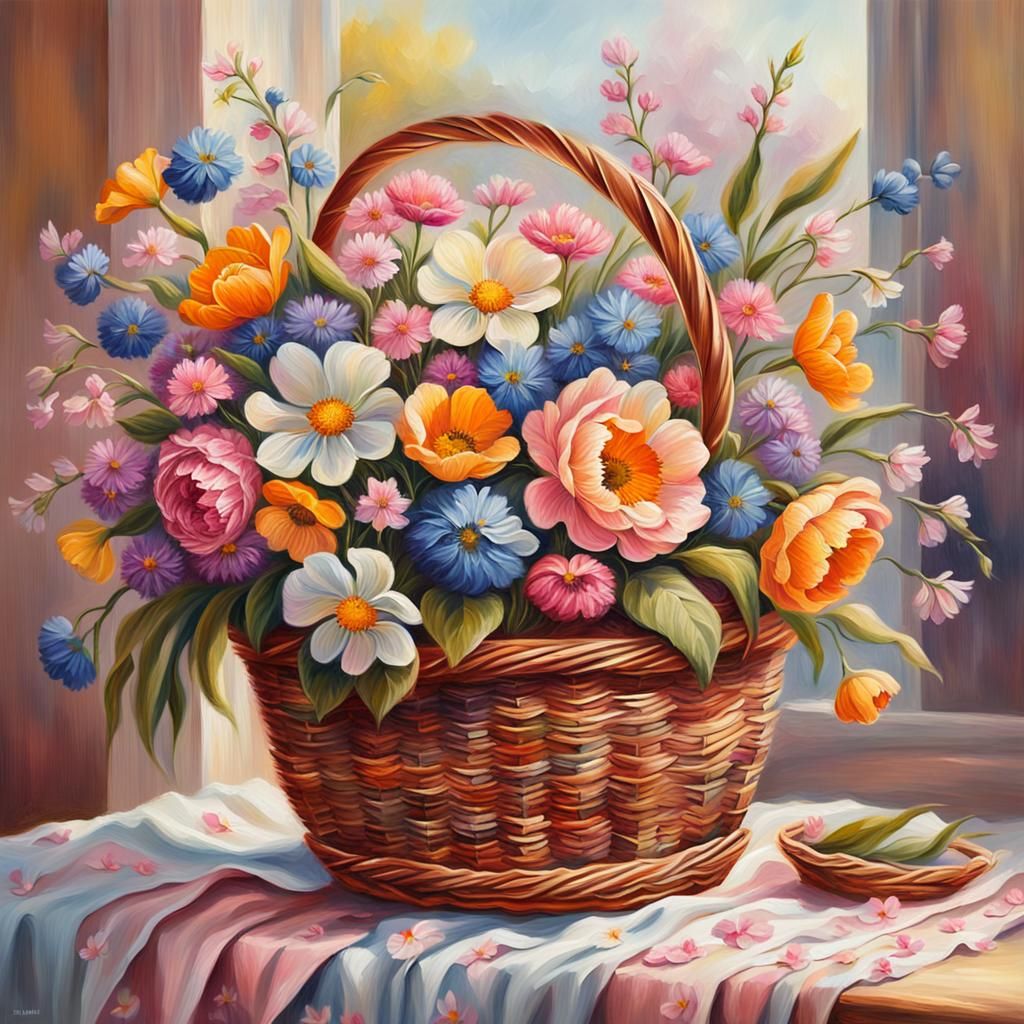 "Beautiful nature, spring flower basket, beautiful animation...