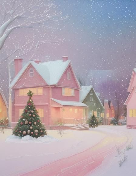 Pastel Winter Village Gouache Christmas Card