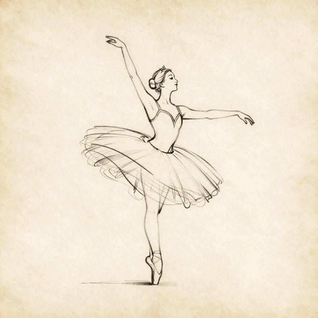 Ballerina's Grand Jeté: Elegant Contour Drawing on Parchment