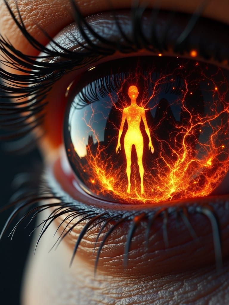 Fiery Lava Eye Macro Shot in Dark Fantasy Style