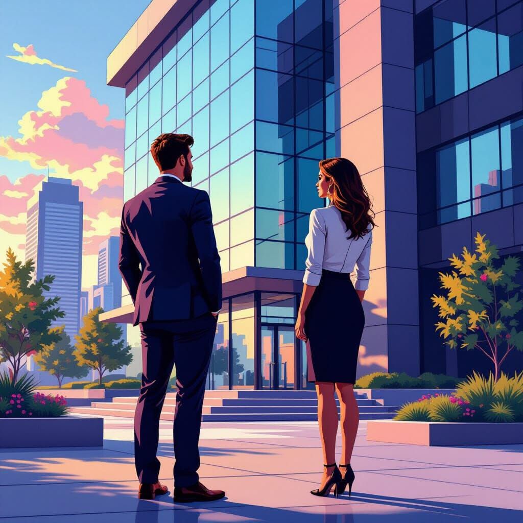 Man and Woman Seek Career Advice in Vibrant NFT Art