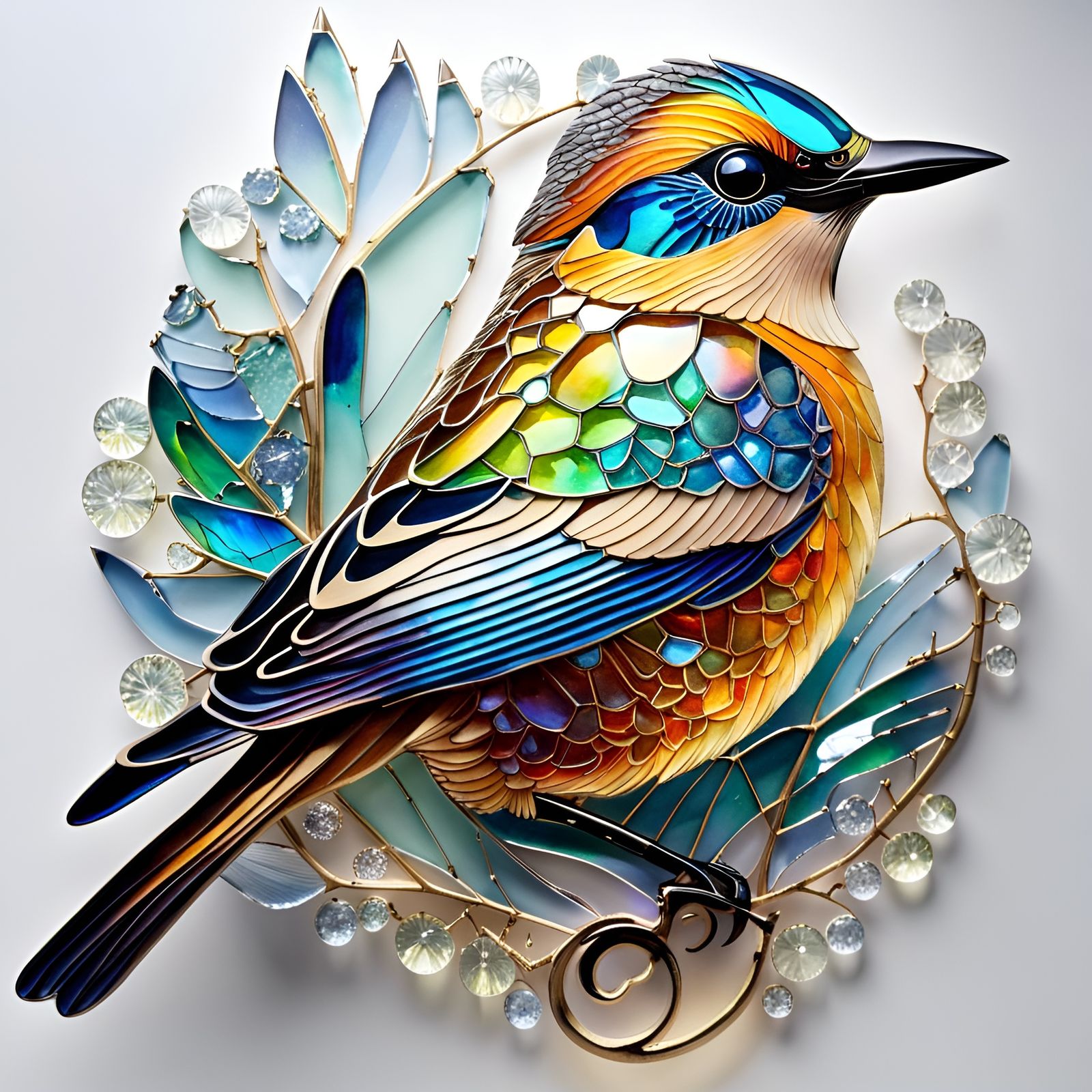 Glass Bird Portrait with Watercolor Background
