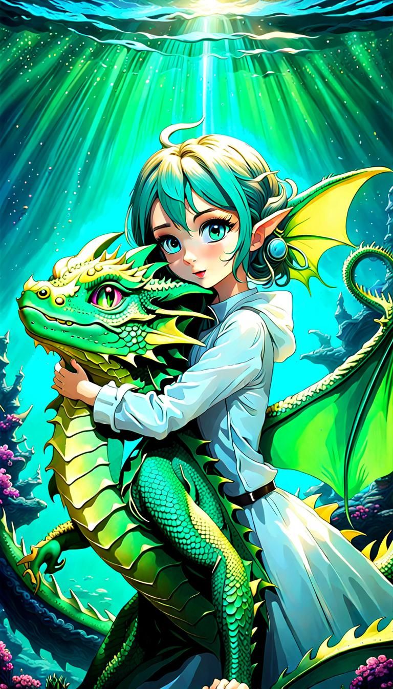 Psychedelic Water Pixie and Dragon Underwater