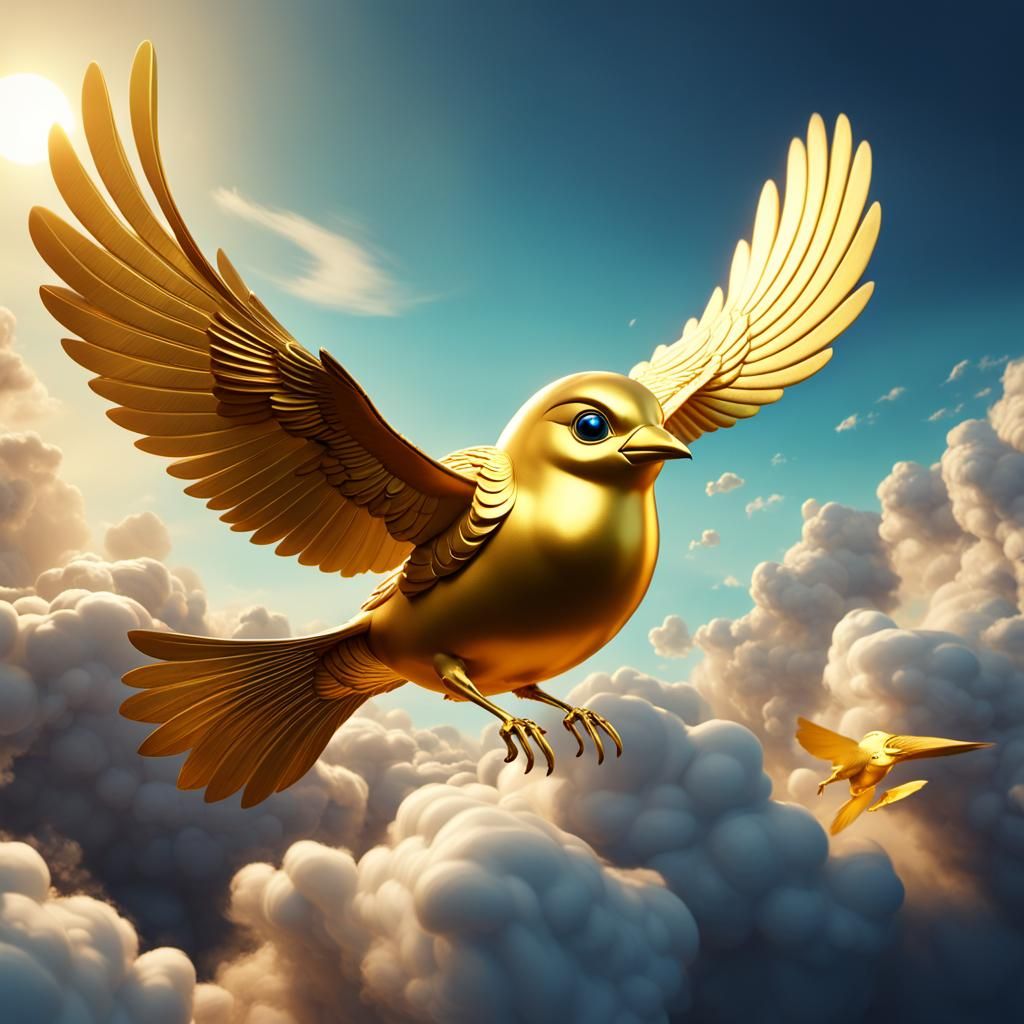 Golden Bird Soaring in a Bright Sky