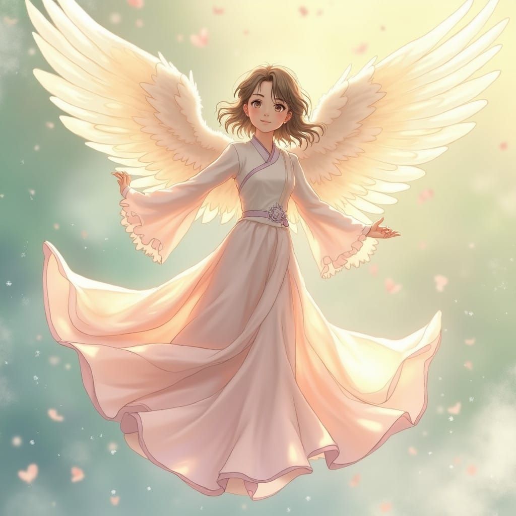 Ethereal Angel in Soft Focus, Whimsical Watercolor Textures