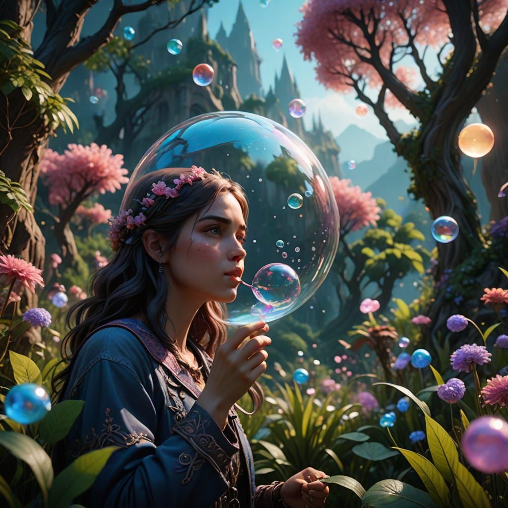 Dreamlike Fantasy Scene with Iridescent Threads