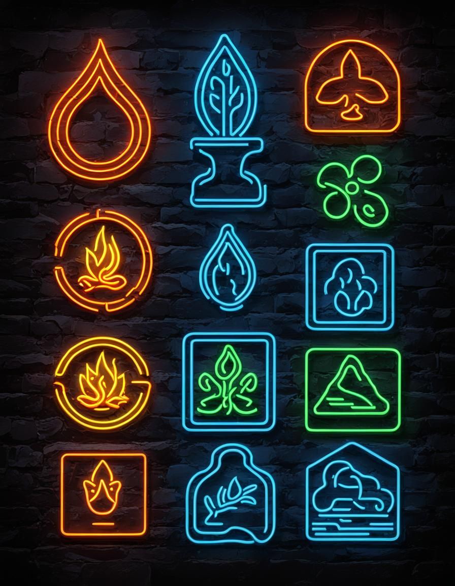 Neon Signs of the Four Elements