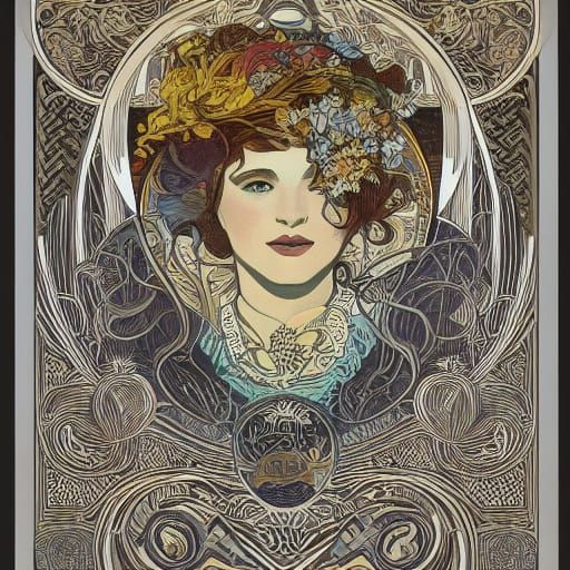 Art Nouveau Portrait with Zodiac Symbols