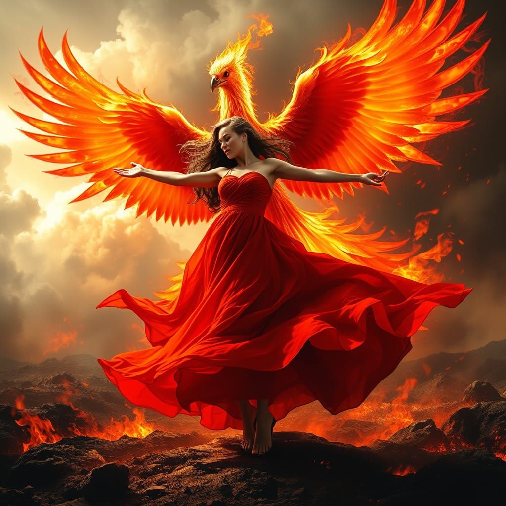 Vibrant Red Goddess Channels Elemental Forces in Cyberpunk-I...