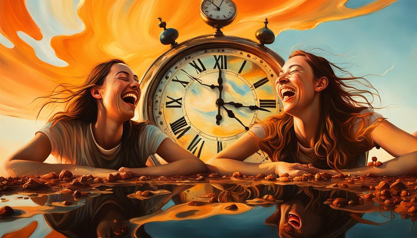 Dreamlike Landscape with Laughing Girls, Oil Painting