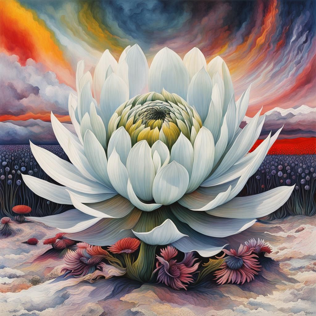 Surreal Flower Field in Dreamlike Organicpunk Style