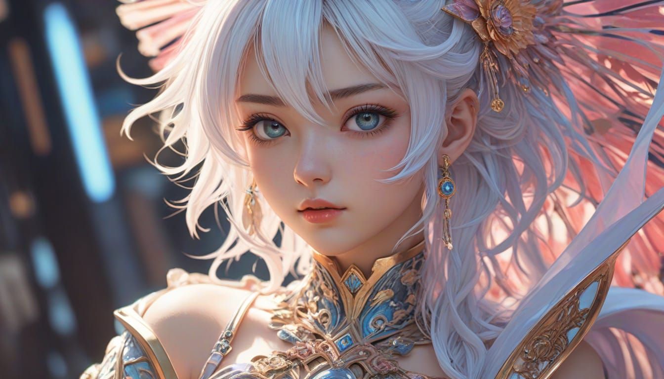 Anime Girl Portrait with Intricate Attire in Pastel Colors
