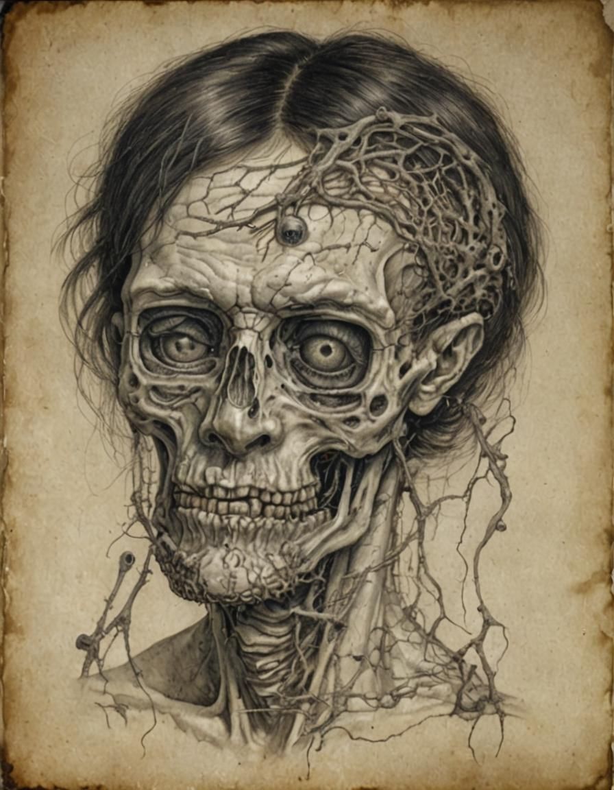 Surreal Melting Face with Skull and Biomechanical Details