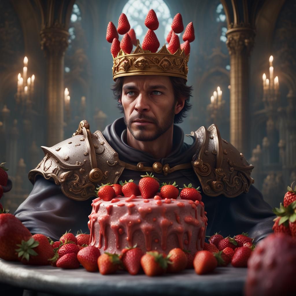 King Strawberry Cake Crown: Detailed Fantasy Art