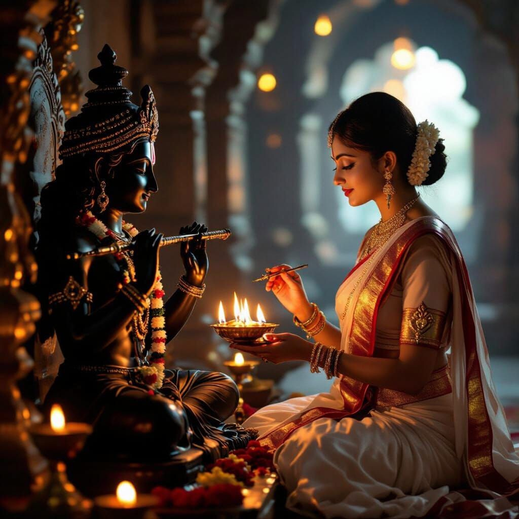 Radha's Devotion: Aarti to Shri Krishna Idol