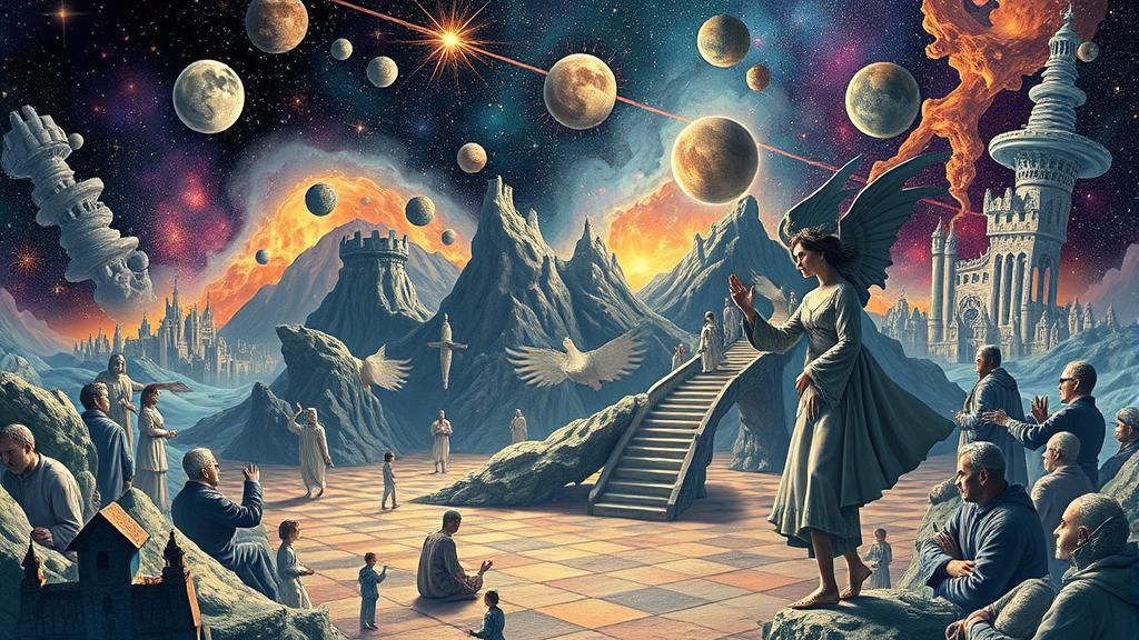 Surreal Fantasy Scene in Mixed Media Style