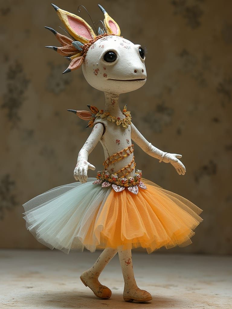 Jointed Ceramic Sgraffito Figures Caught Mid-Step