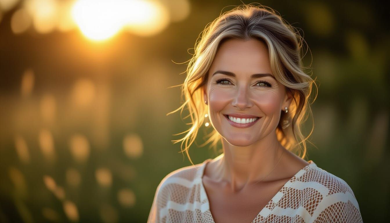 Woman Welcomes Morning in Golden Hour Light
