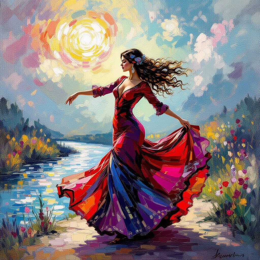 Ethereal Flamenco Dancer in Dreamlike Cloudscape