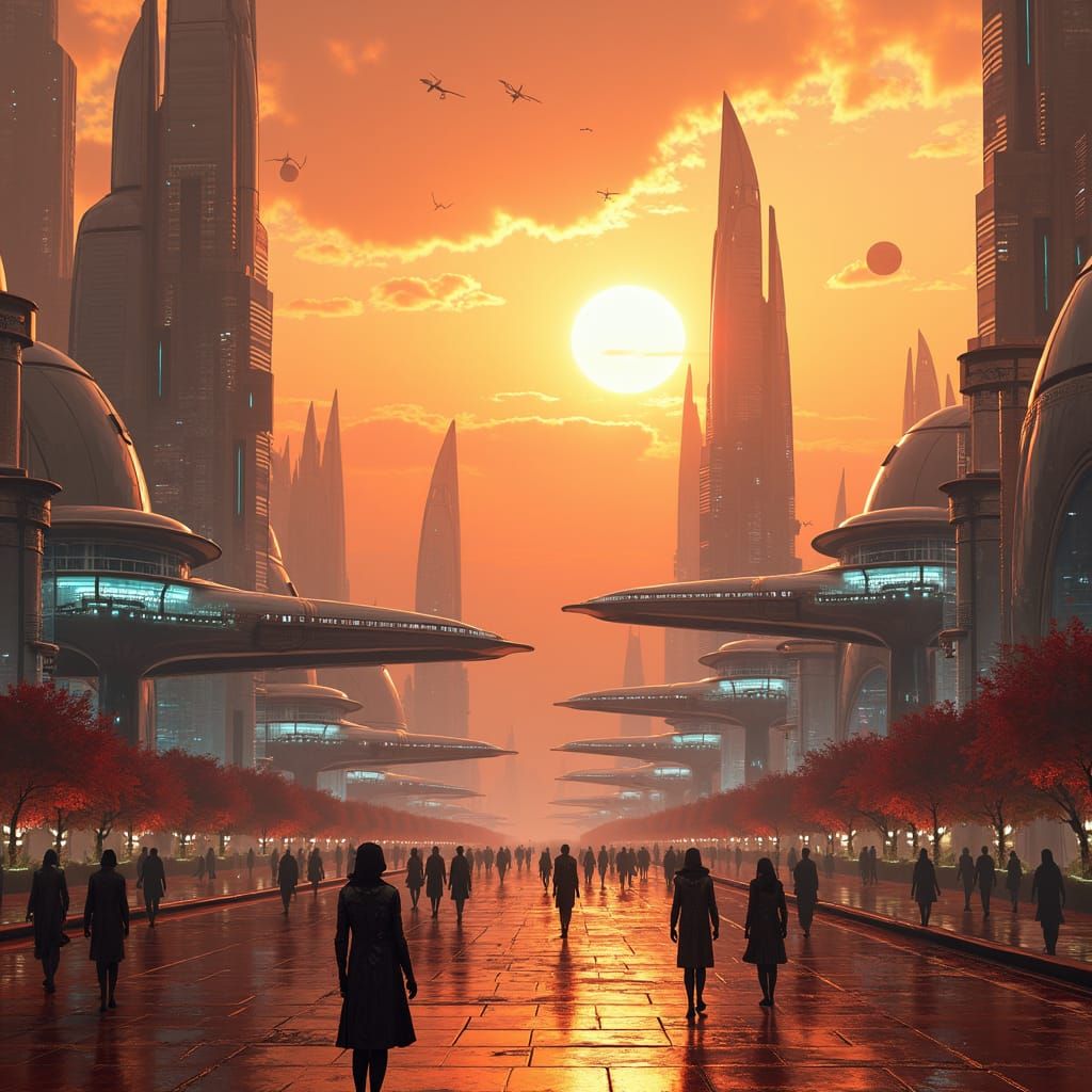 Futuristic Martian Metropolis Under Orange Sky
