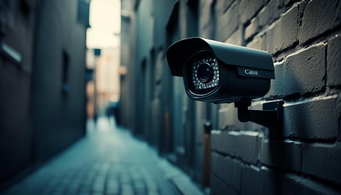 Security Camera in Dark Alleyway: Cinematic Photography