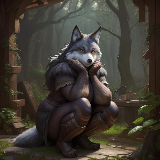 Adorable Plus Size Wolf Girl in Cottage