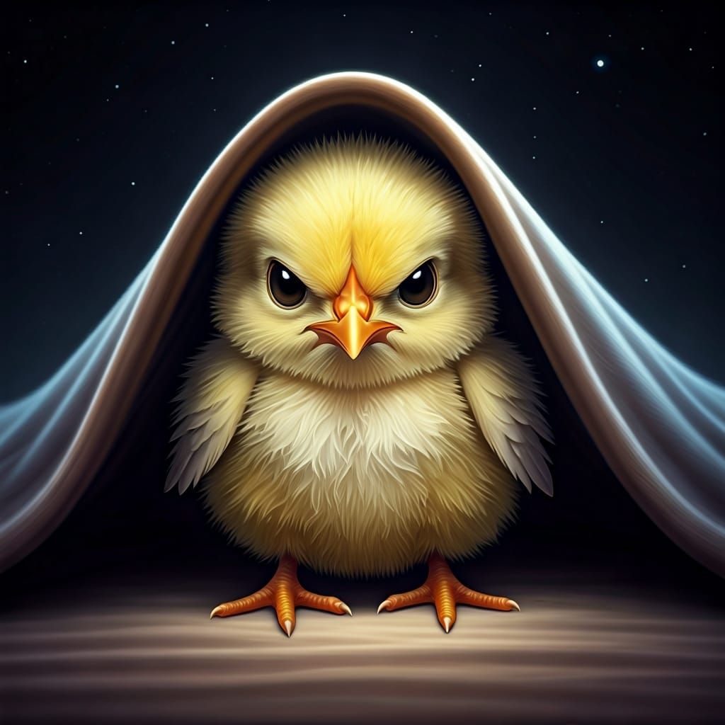 Angry Chick Refuses to Wake: Cosmic Illustration