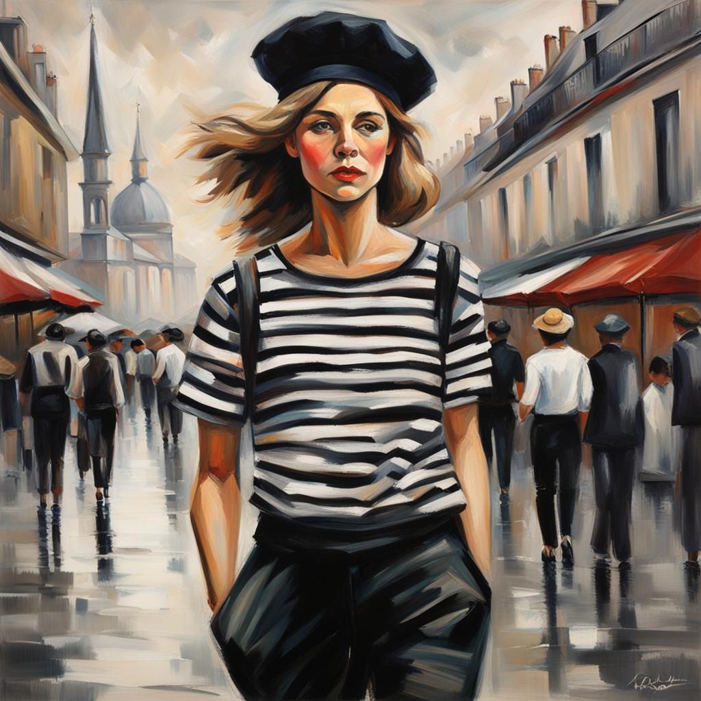French Woman Walking: An Oil Brush Painting