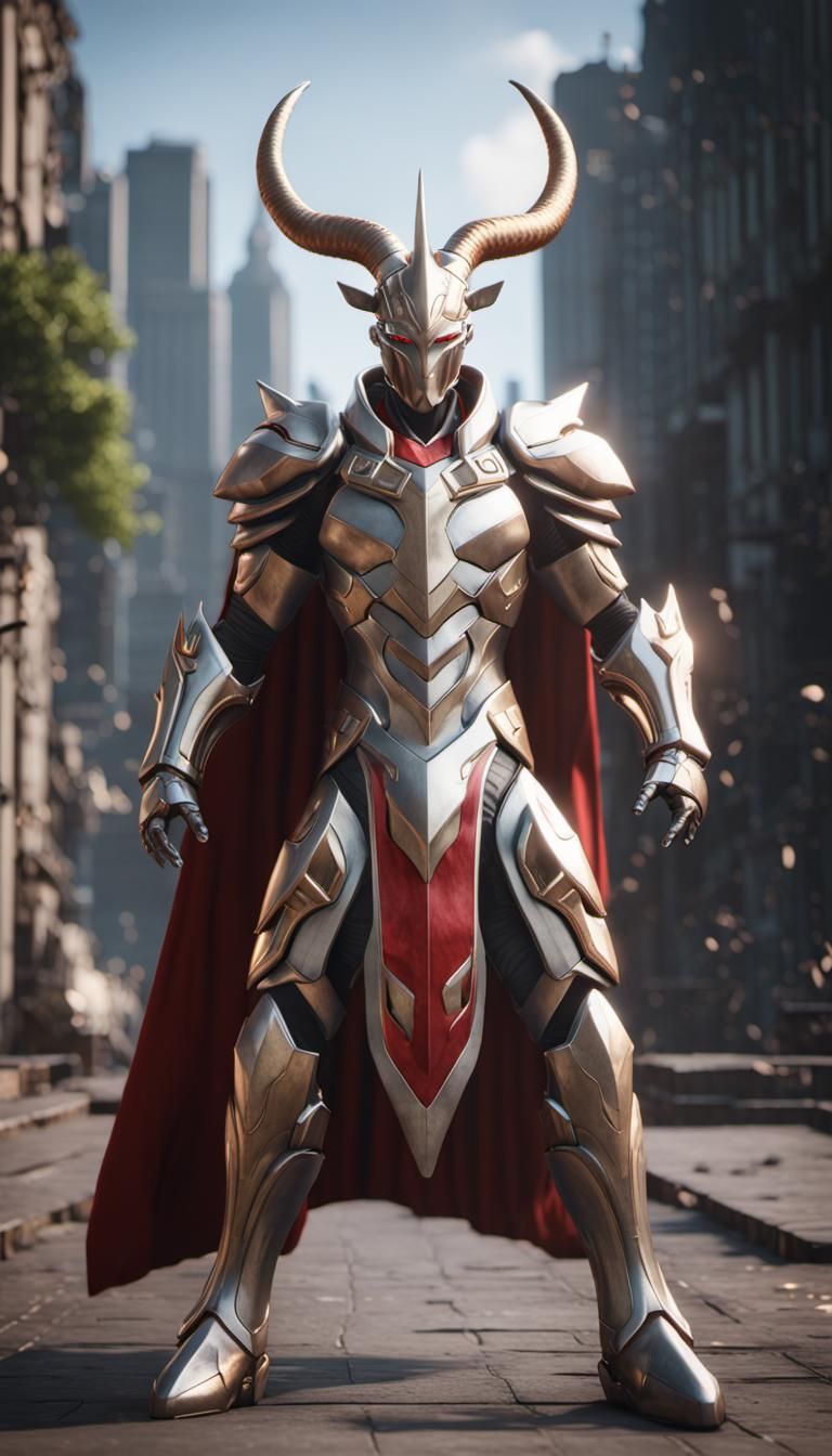 Ultraman with Horns in 3D Game Cinematic Style