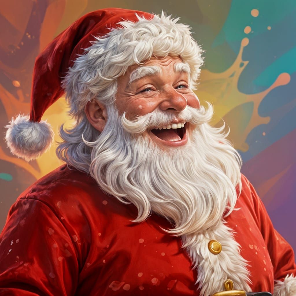 Santa Claus Laughing with Tears in Hyperrealistic Style