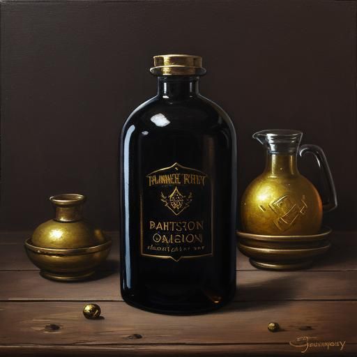 An ebony and golden potion bottle