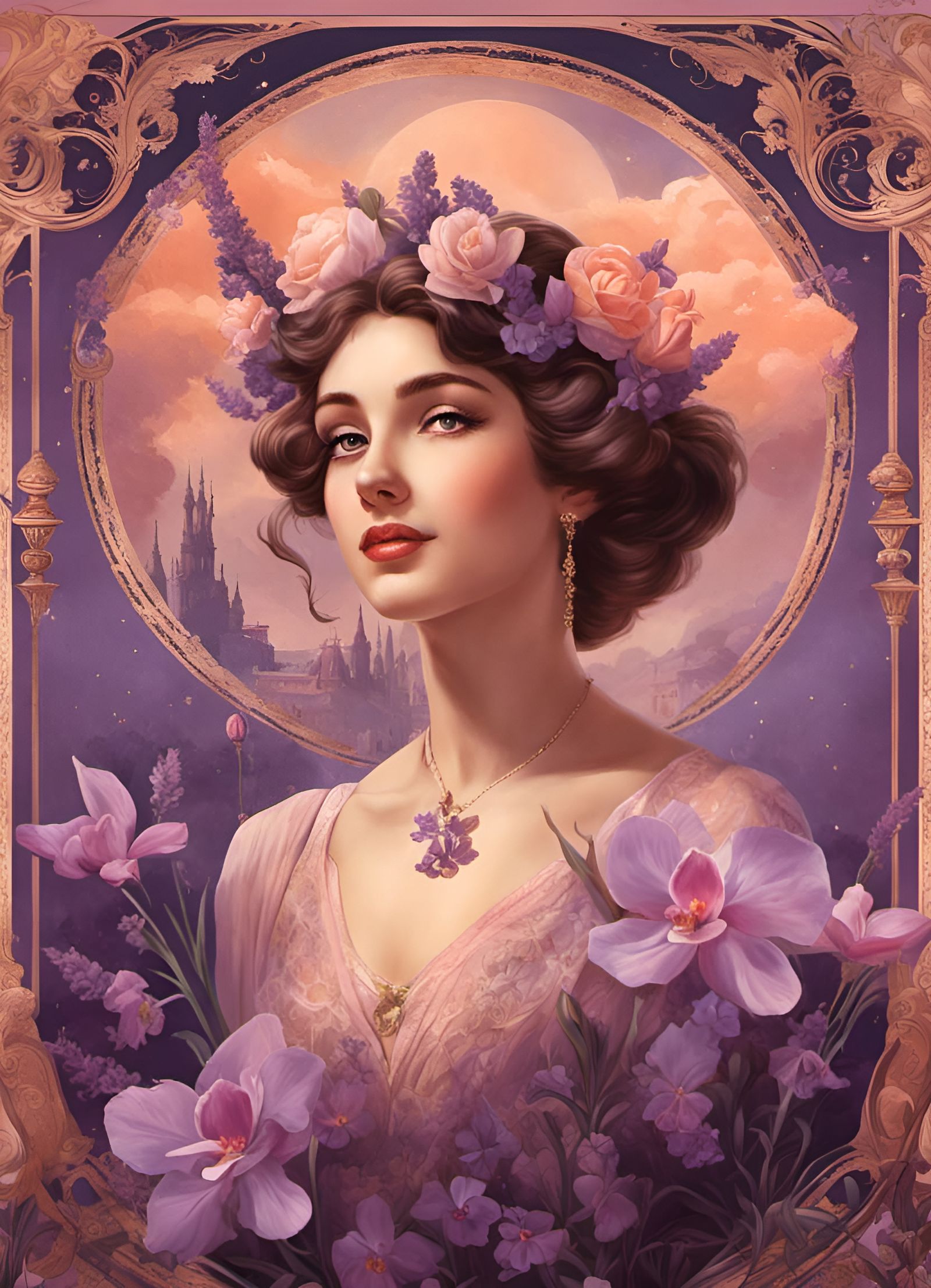 Pretty Girl in French Style Vintage Illustration