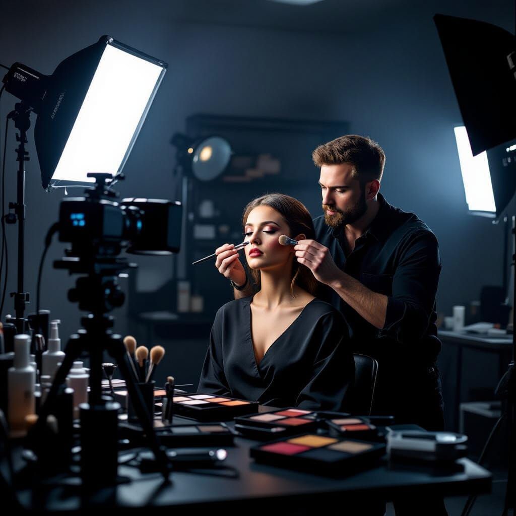 Cinematic Makeup Studio With Dramatic Lighting