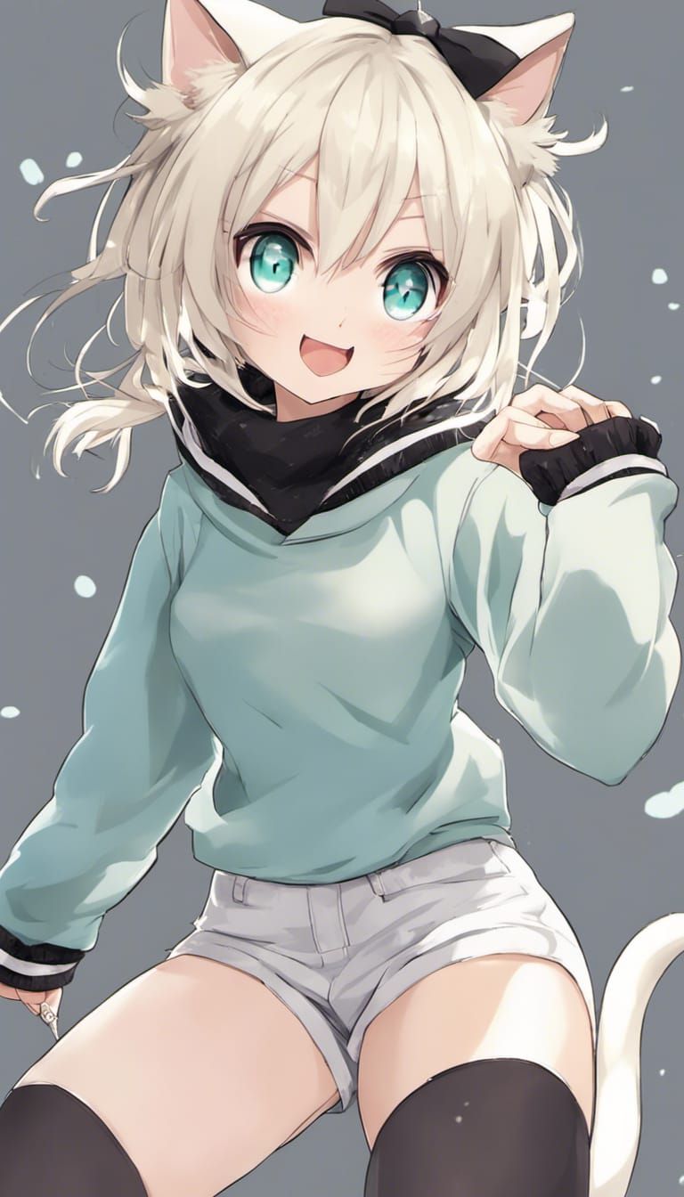 Anime Catgirl Dancing in Manga Style