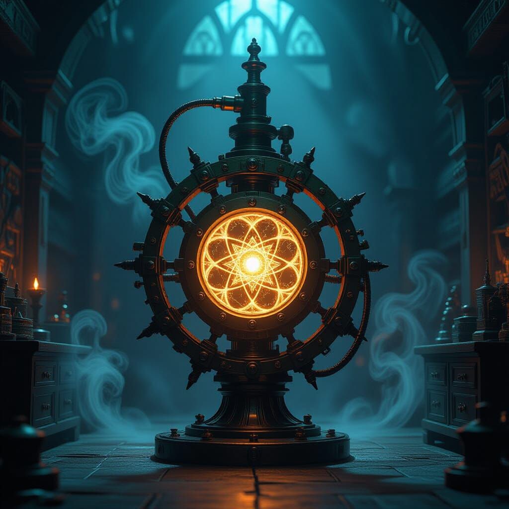 Intricate Brass Spirit Device in Gothic Lab