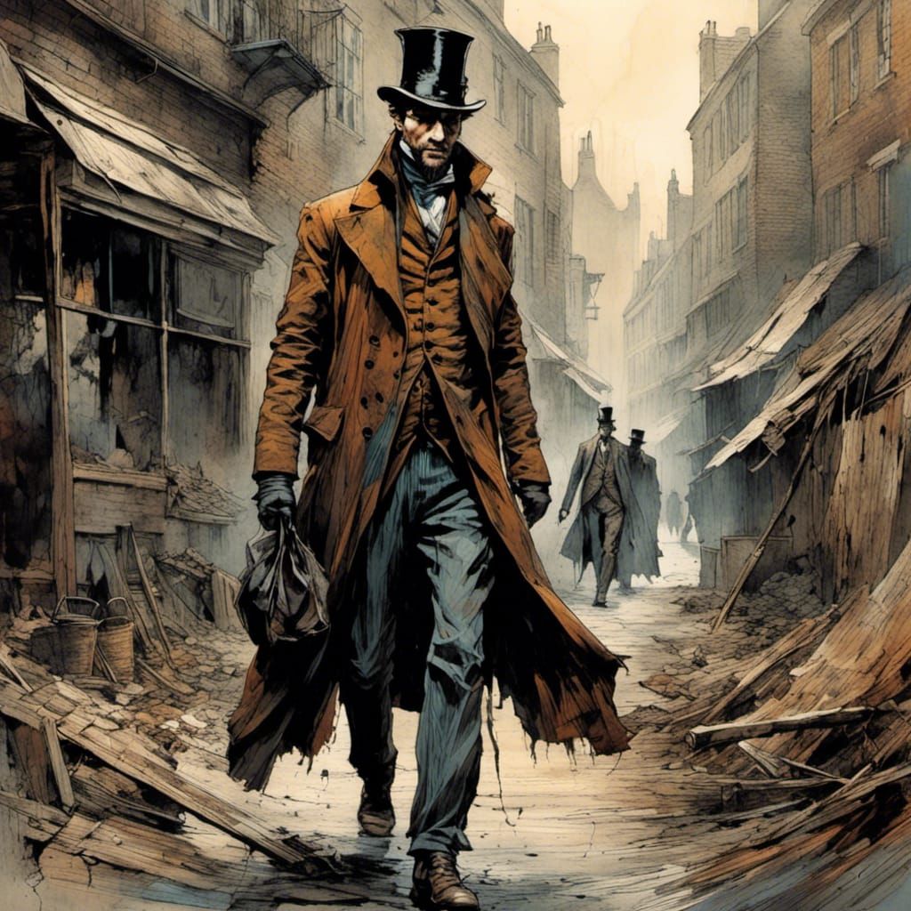 Victorian Gentleman in London Slums: Comic Book Art
