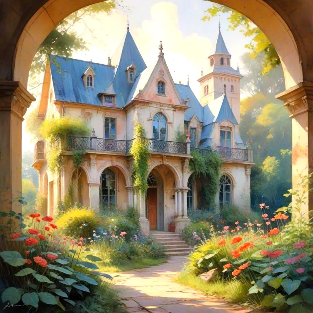 Enchanted Victorian Manor Set Amidst Lush, Overgrown Gardens