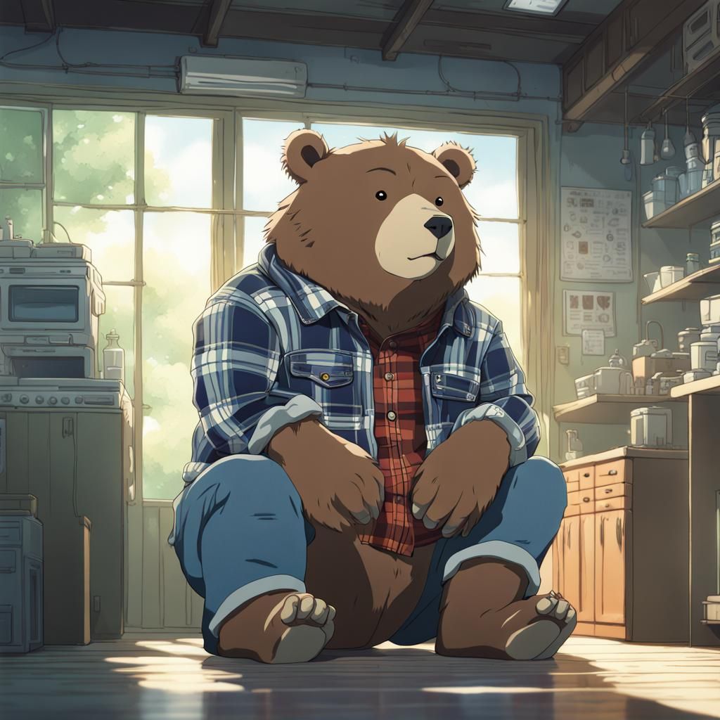 Cyborg Bear in Plaid Shirt, Anime Key Visual