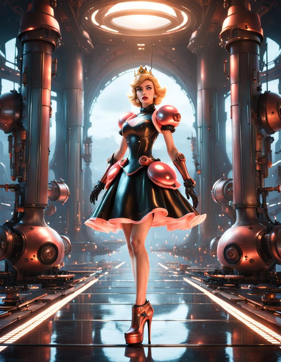 Princess Peach Robot Girl in Latex: Digital Art