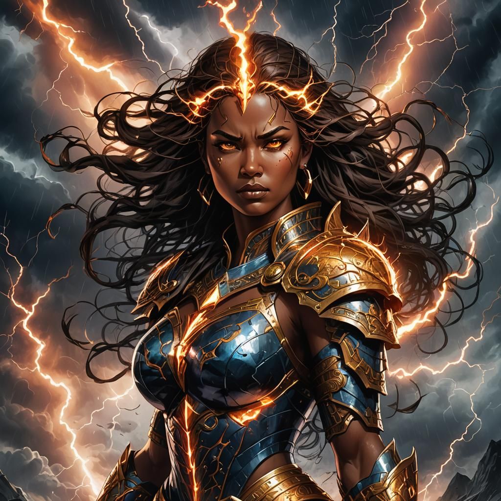 Fierce Goddess Surrounded by Stormy Clouds