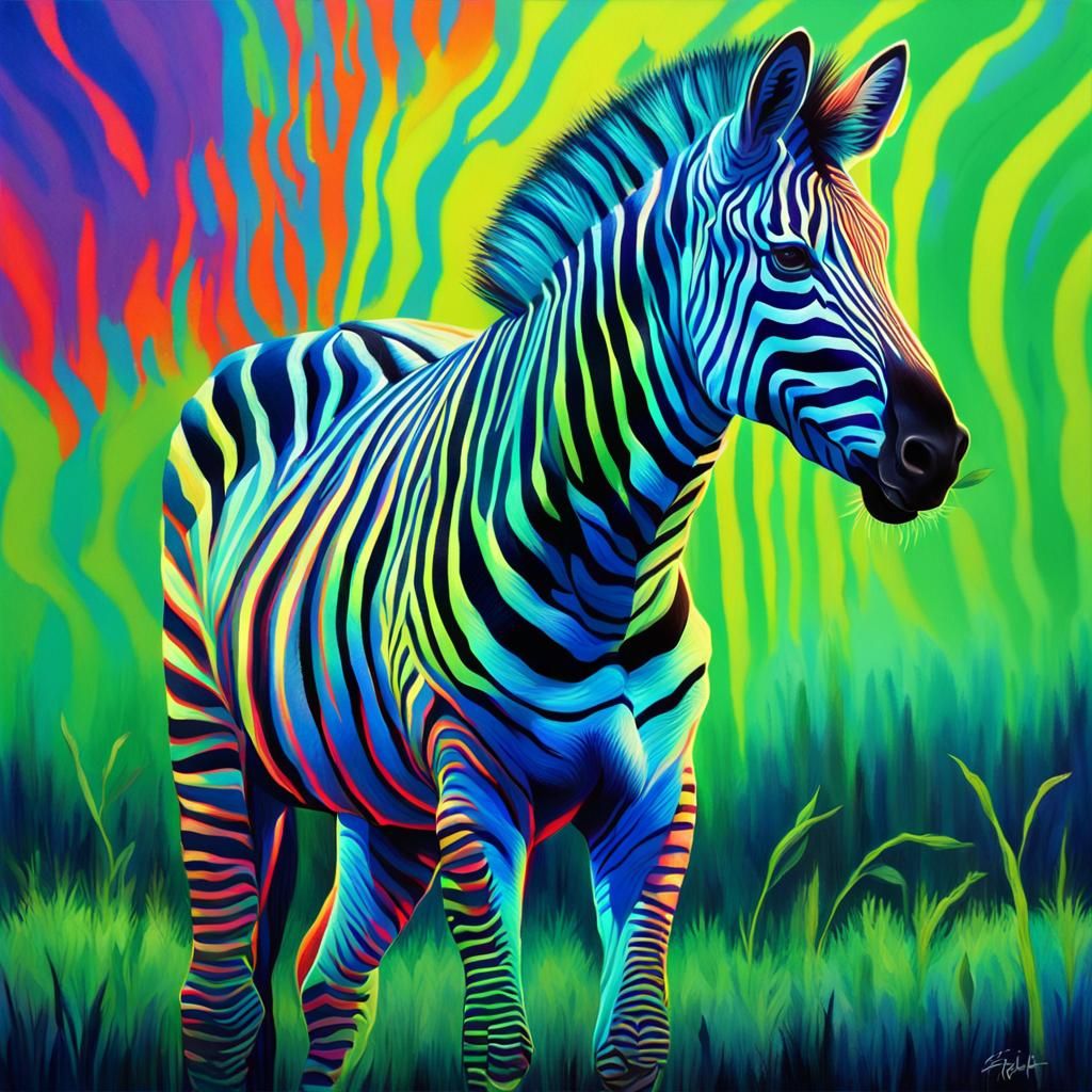 Fluorescent Zebra in Electric Savannah: Concept Art